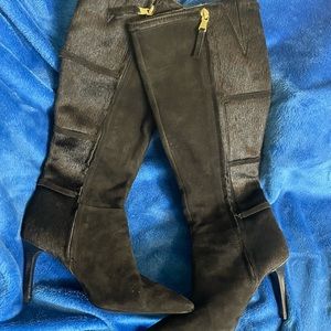 Ralph Lauren Vallerie Black Ginuwine suede and pony  fur Boots. (Rare).